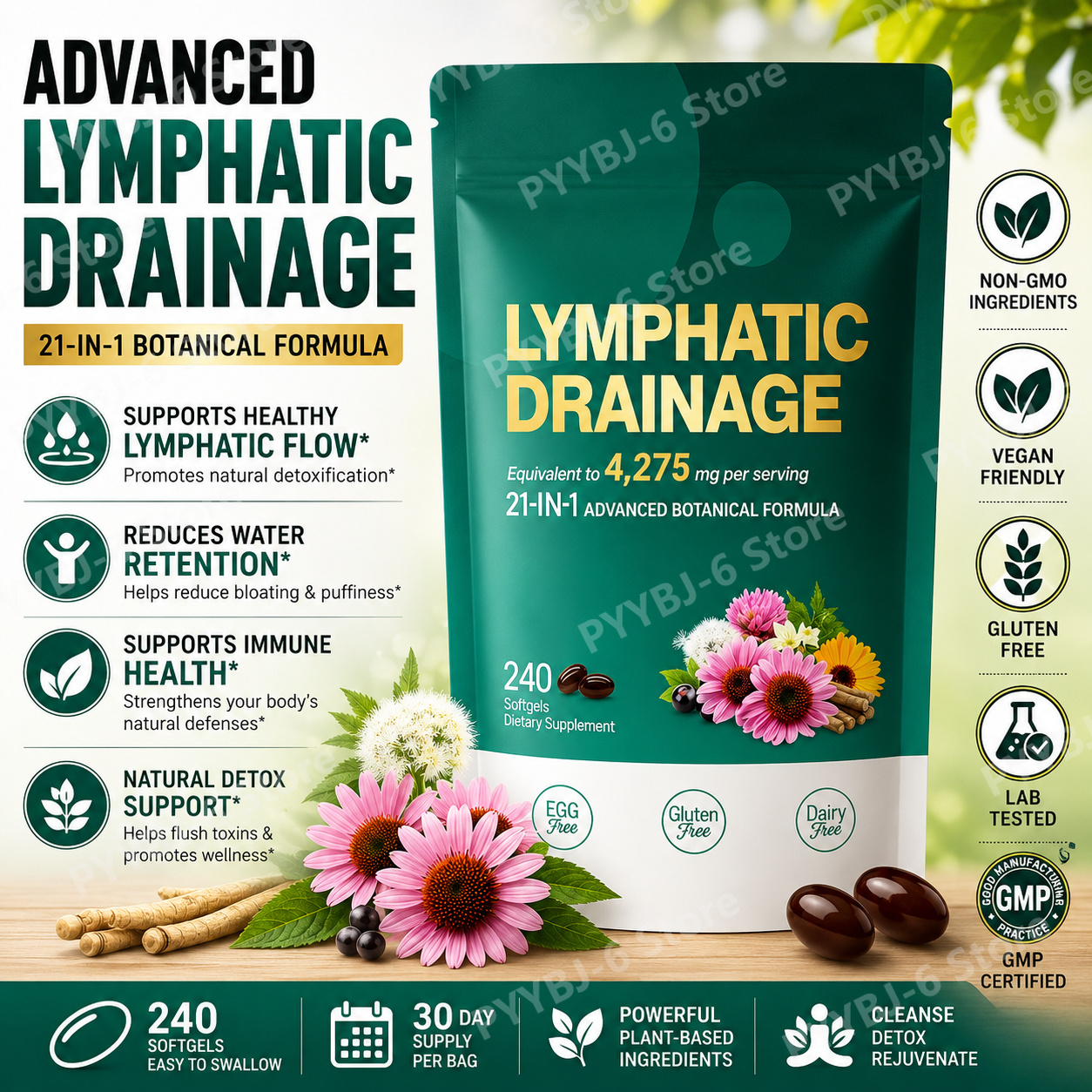 Herbal Wellness Formula - 21-in-1 Botanical Lymphatic Support Softgels 4275mg